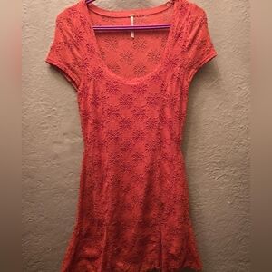 Free People Lace Mini Dress Coral Fit & Flare Boho Romantic Festival Dress Small